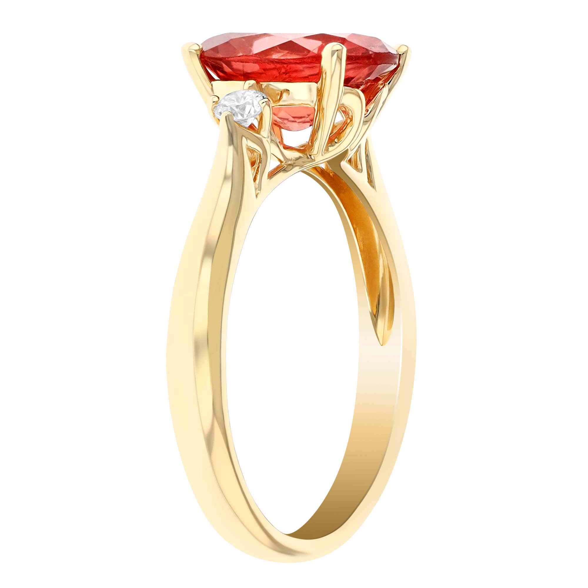 Oval Orange Tourmaline & Diamond 3 Stone Ring in Yellow Gold