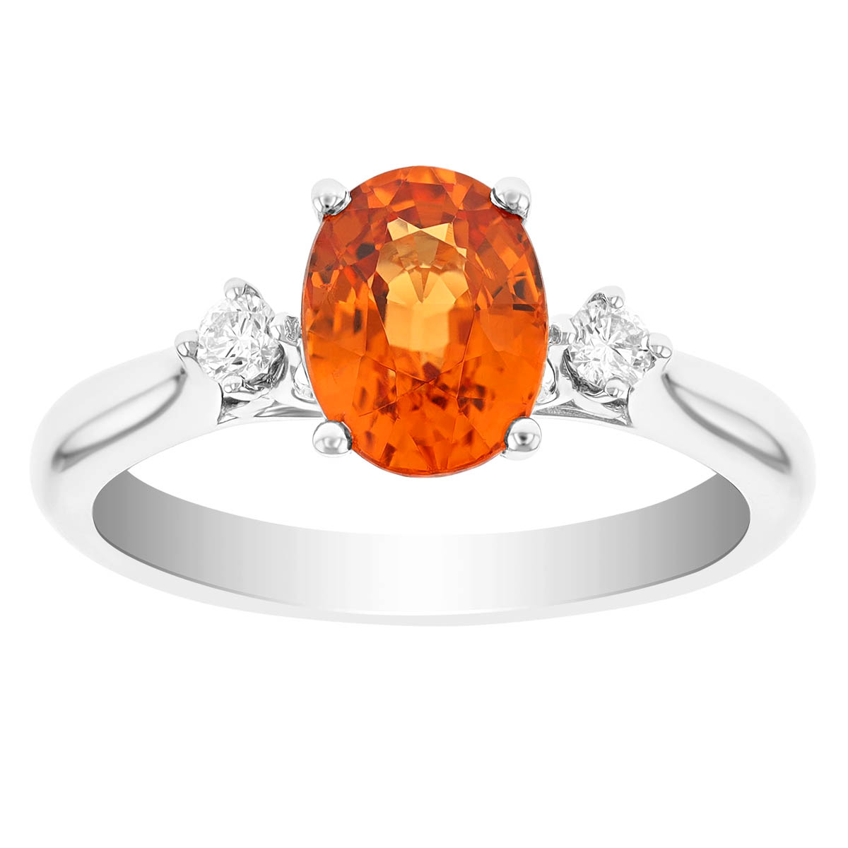 Oval Spessartine Garnet & Diamond 3 Stone Ring in White Gold