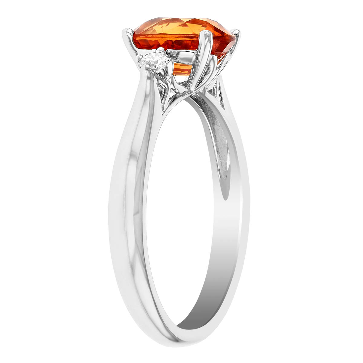 Oval Spessartine Garnet & Diamond 3 Stone Ring in White Gold