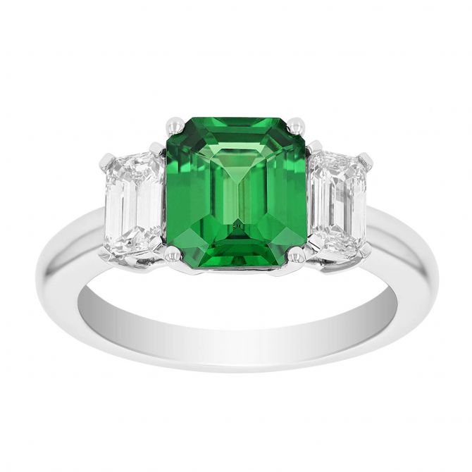 Green Garnet Diamond Platinum Three Stone Ring Vintage Size 5.75-6 | eBay