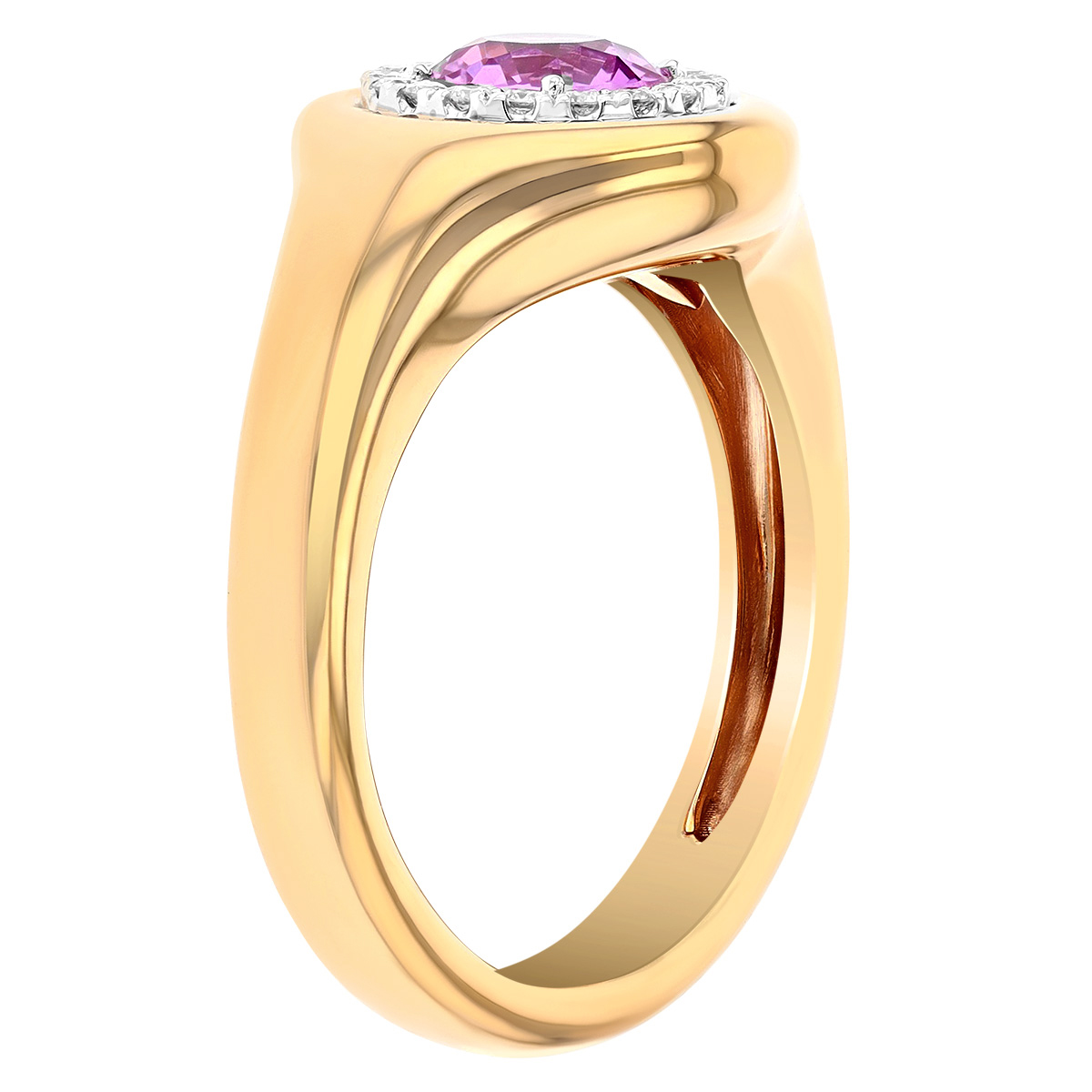 Pink Sapphire & Diamond Halo Signet Ring in Yellow Gold