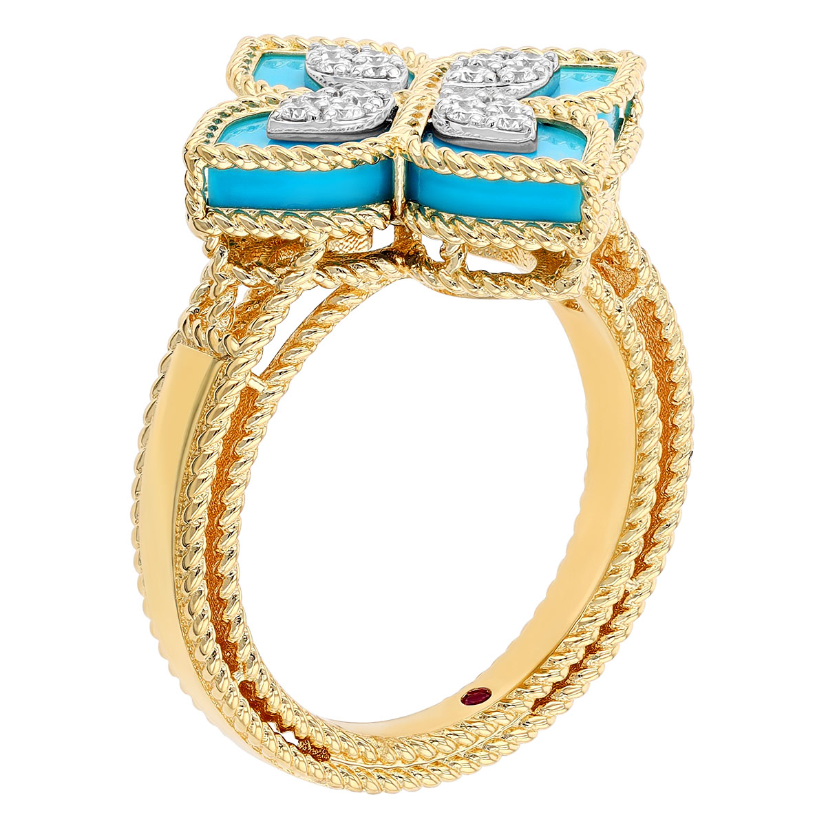 Roberto Coin Princess Flower Turquoise & Diamond Ring in Yellow Gold