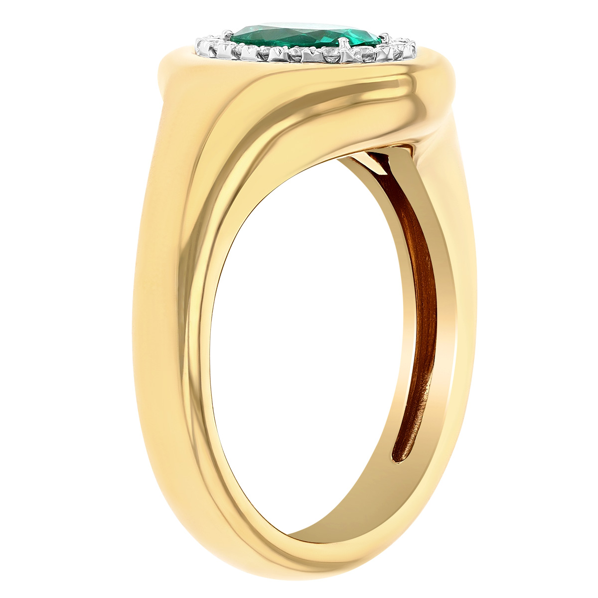 Oval Emerald & Diamond Halo Signet Ring in Yellow Gold