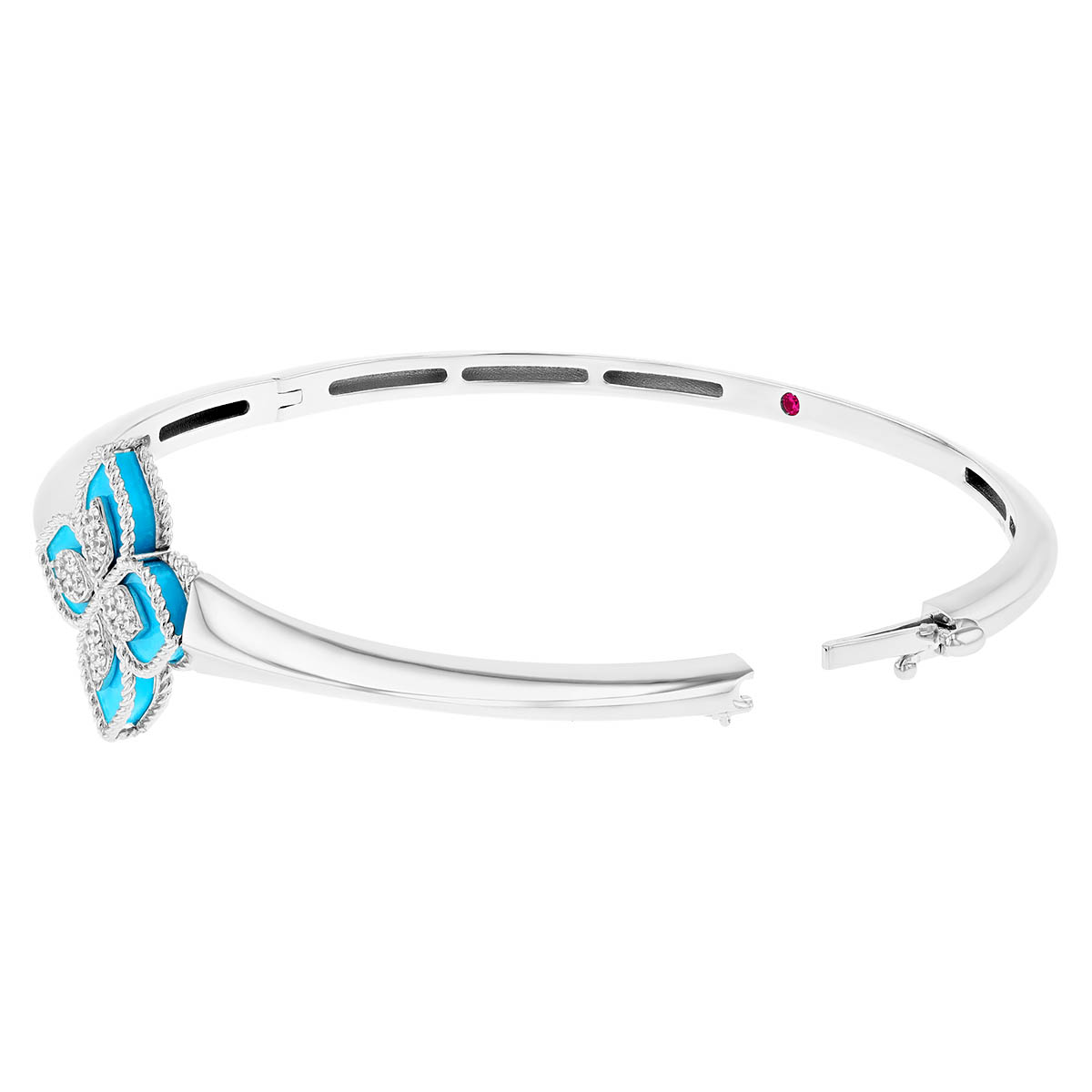 Roberto Coin Princess Flower Turquoise & Diamond Flower Bangle Bracelet in White Gold