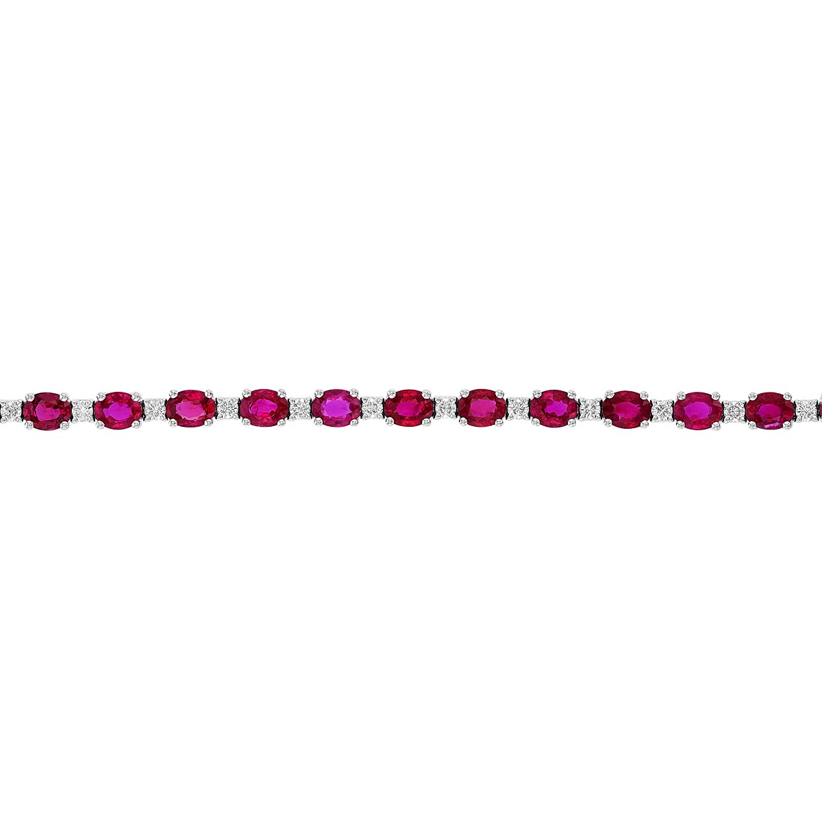 Alternating Oval Ruby & Diamond Tennis Bracelet in White Gold, 7