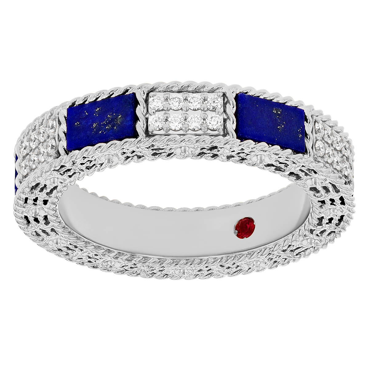 Roberto Coin Art Deco Diamond & Lapis Lazuli Brick Pattern Ring in White Gold, Size 8