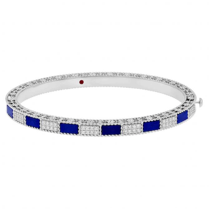 Roberto Coin Art Deco Diamond & Lapis Lazuli Brick Pattern Bangle in White Gold
