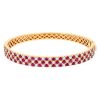 Ruby & Diamond Checkerboard 3 Row Bangle Bracelet in Yellow Gold