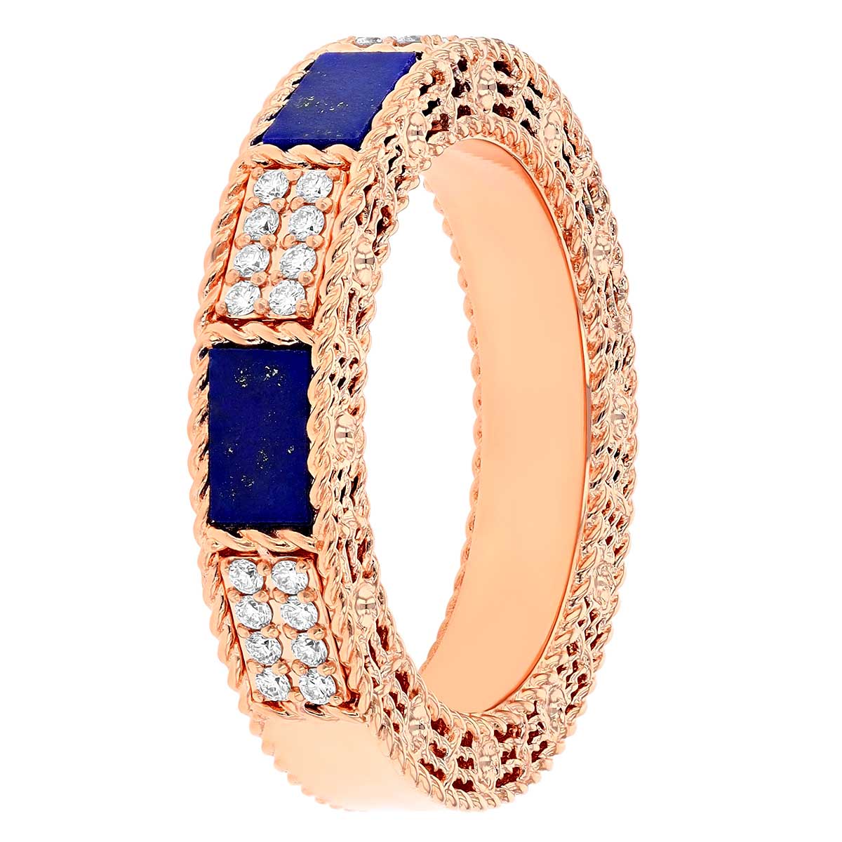 Roberto Coin Art Deco Diamond & Lapis Lazuli Brick Pattern Ring in Rose Gold