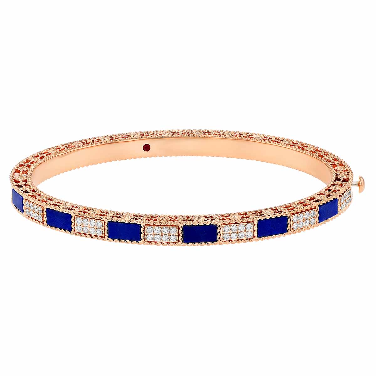 Roberto Coin Art Deco Diamond & Lapis Lazuli Brick Pattern Bangle in Rose Gold