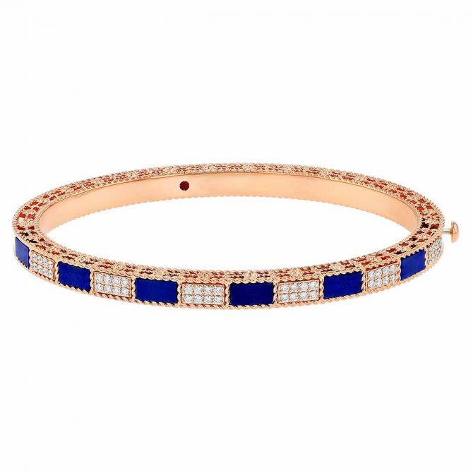 Roberto Coin Art Deco Diamond & Lapis Lazuli Brick Pattern Bangle in Rose Gold