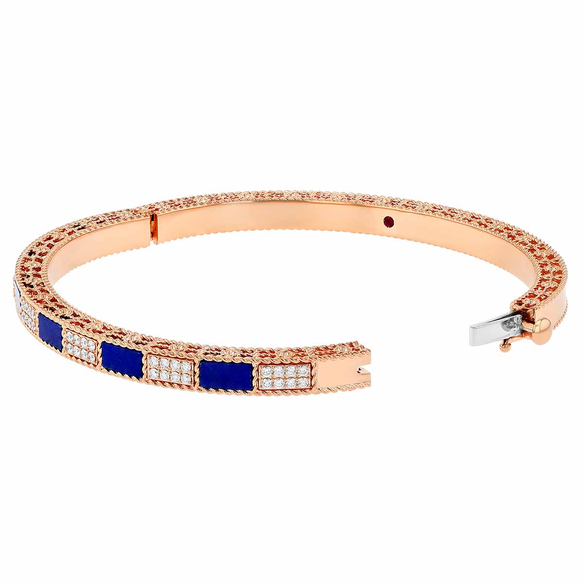 Roberto Coin Art Deco Diamond & Lapis Lazuli Brick Pattern Bangle in Rose Gold