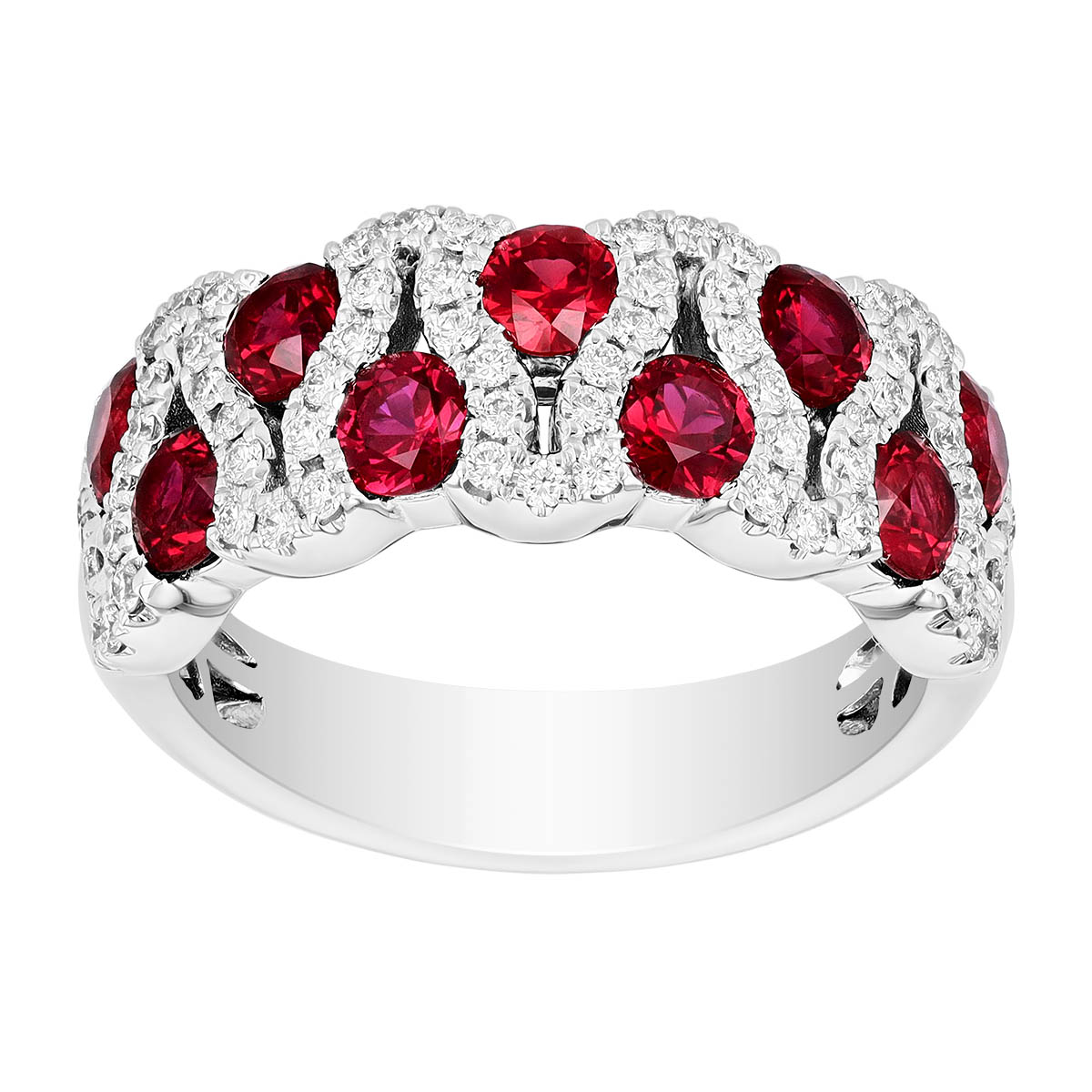 Ruby & Diamond Wishbone Pattern Ring in White Gold