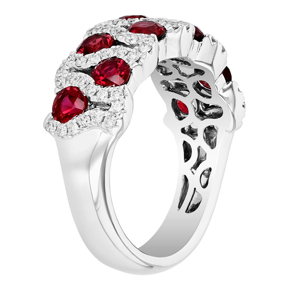 Ruby & Diamond Wishbone Pattern Ring in White Gold
