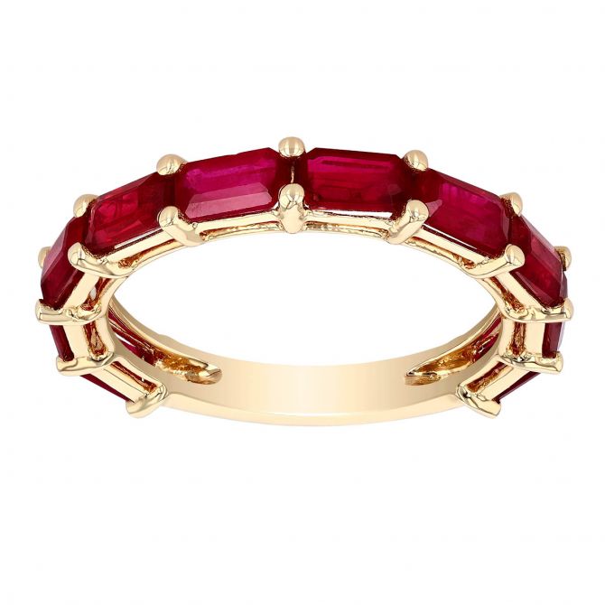 Emerald Cut Ruby East West Band Ring in Yellow Gold