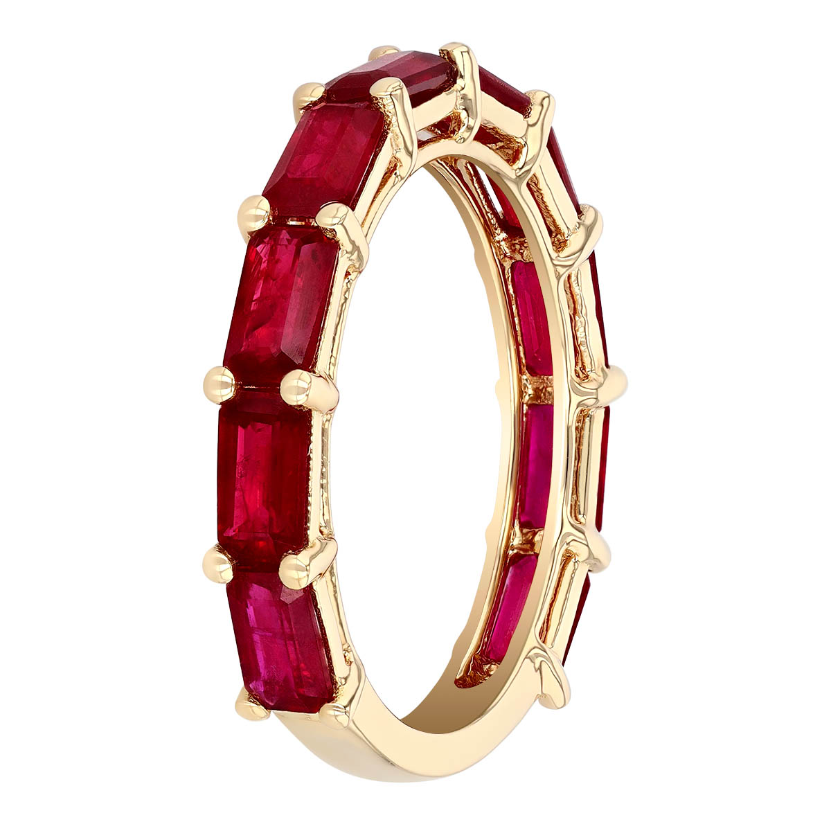 Emerald Cut Ruby East West Band Ring in Yellow Gold