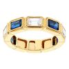Emerald Cut Sapphire & Diamond Bezel Set Alternating Milgrain Pattern Ring in Yellow Gold
