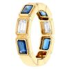 Emerald Cut Sapphire & Diamond Bezel Set Alternating Milgrain Pattern Ring in Yellow Gold