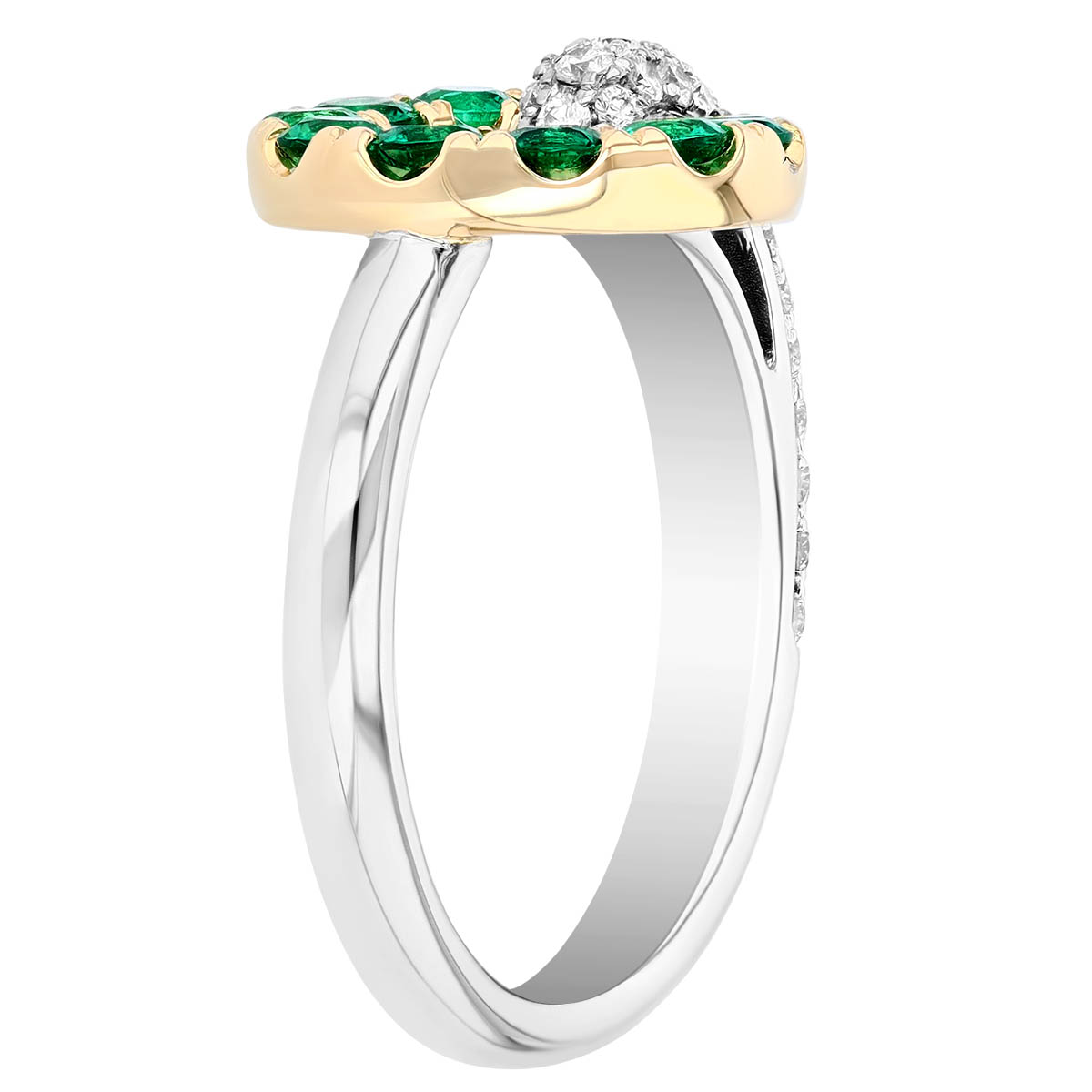 Emerald & Diamond Pave Open Circle Ring in White & Yellow Gold