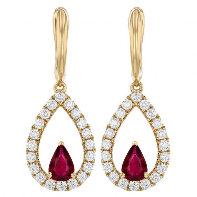 Ruby Stone on Open Thin Teardrop Earrings Ruby Stone on Open Thin Teardrop Earrings