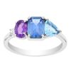 Sapphire, Amethyst, Aquamarine & Diamond Multi Shape Cluster Ring in White Gold