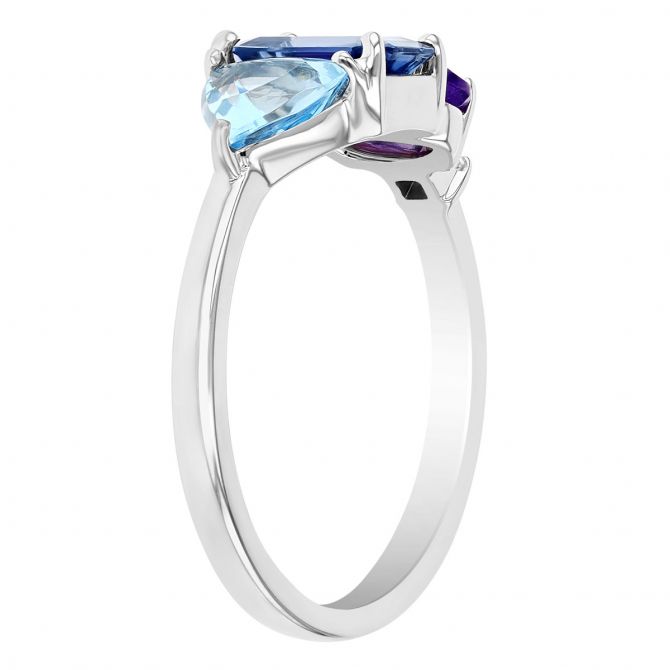 Sapphire, Amethyst, Aquamarine & Diamond Multi Shape Cluster Ring in White Gold