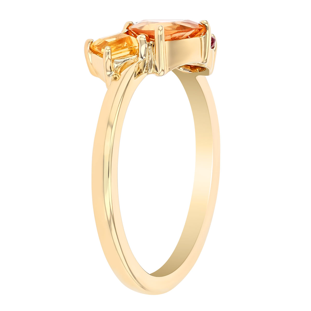 Orange Topaz, Tourmaline, Citrine & Diamond Multi Shape Cluster Ring in Yellow Gold