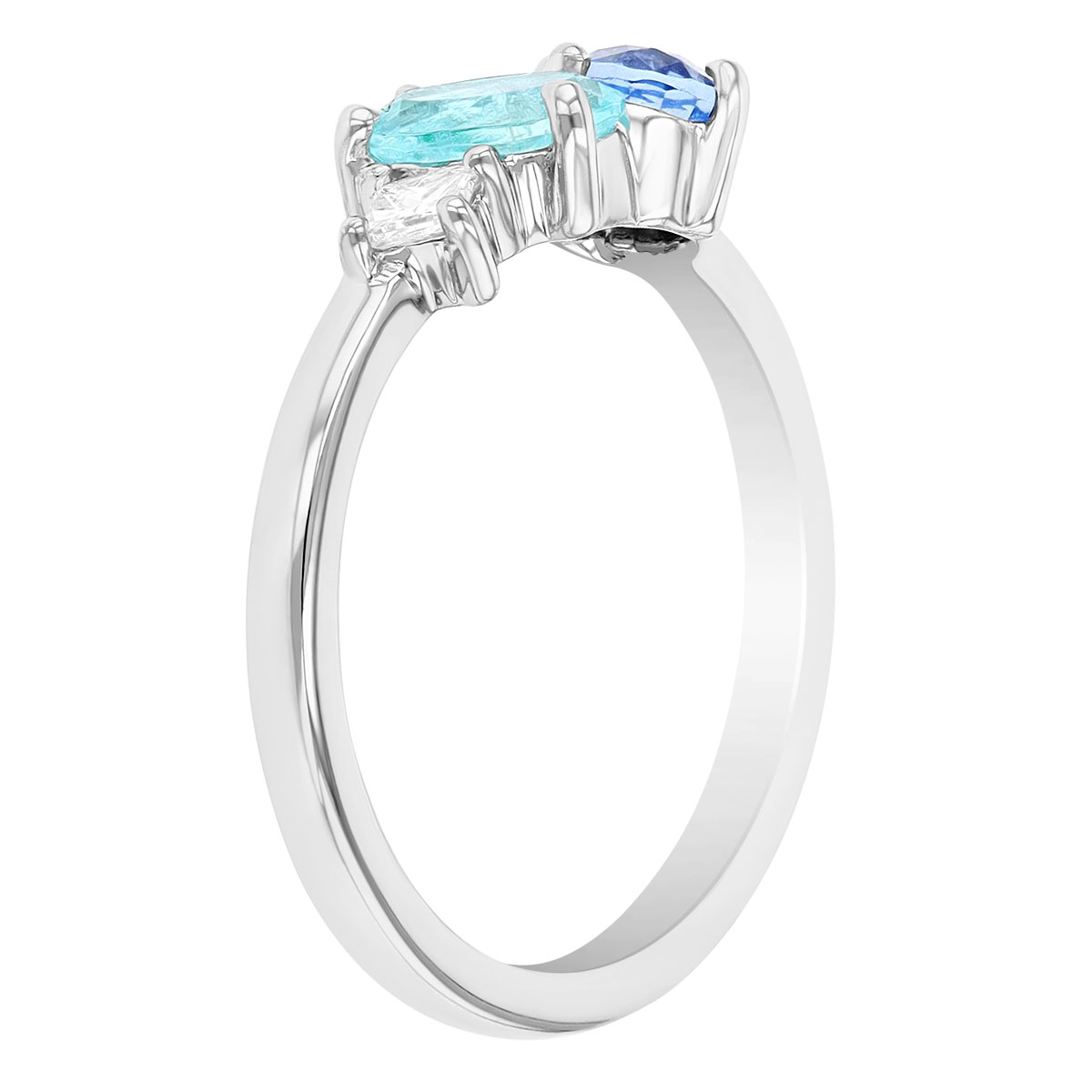 Paraiba Tourmaline, Sapphire, Emerald & Diamond Multi Shape Cluster Ring in White Gold