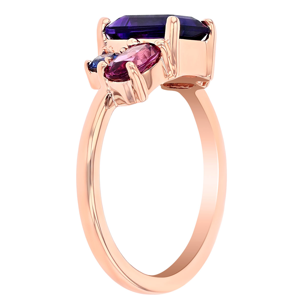 Amethyst, Garnet, Sapphire & Diamond Multi Shape Cluster Ring in Rose Gold