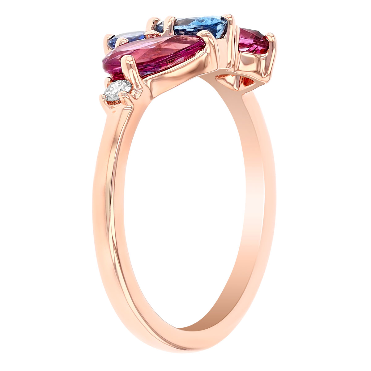 Aquamarine, Garnet, Sapphire & Diamond Multi Shape Cluster Ring in Rose Gold