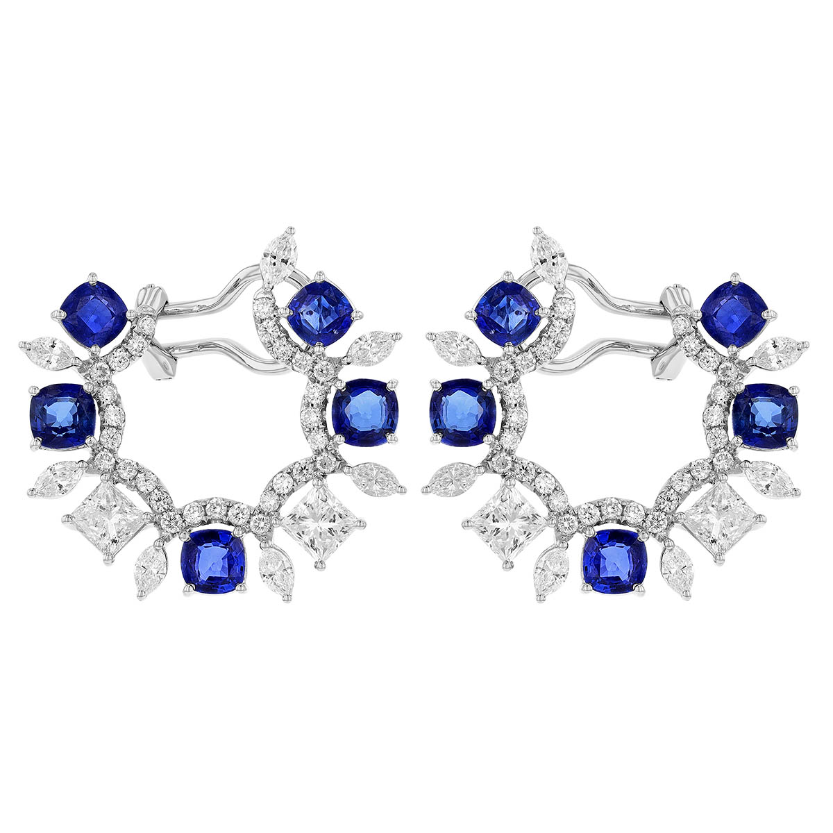 Sapphire & Diamond Open Star Post Earrings in White Gold