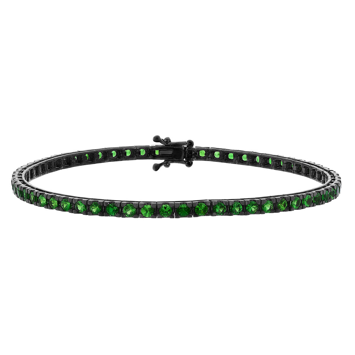 Tsavorite Garnet Tennis Bracelet in Black Rhodium Plated White Gold, 7