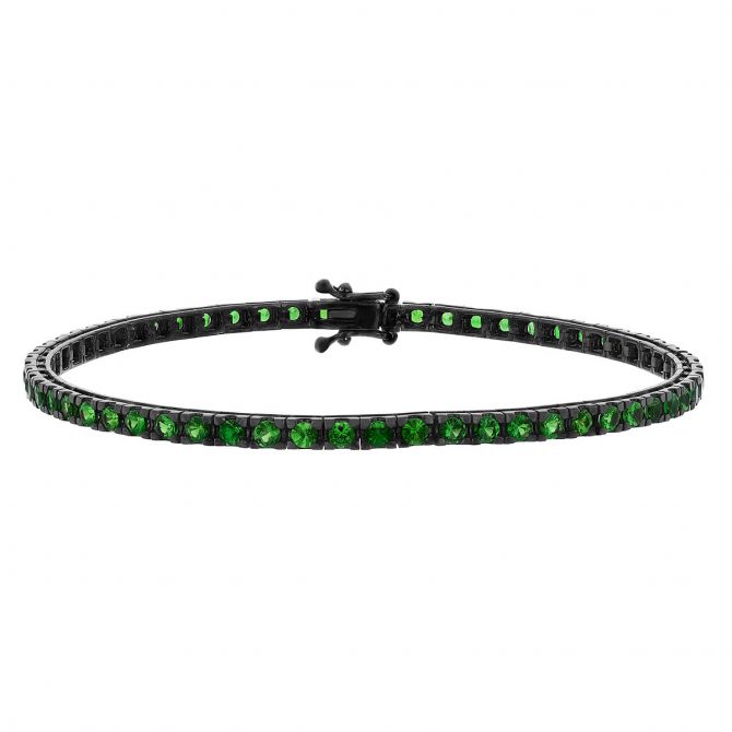 Tsavorite Garnet Tennis Bracelet in Black Rhodium Plated White Gold, 7"
