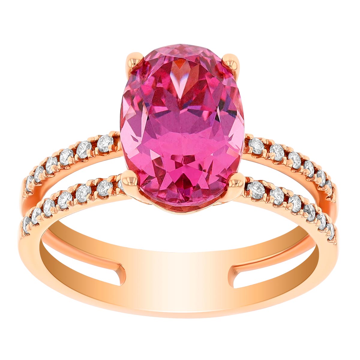 Oval Lotus Garnet & Diamond Double Band Ring in Rose Gold