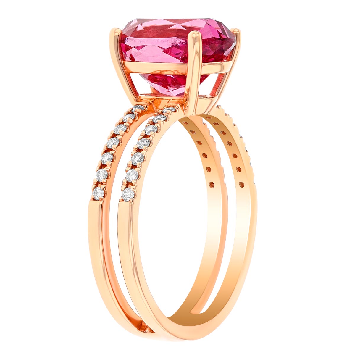 Oval Lotus Garnet & Diamond Double Band Ring in Rose Gold
