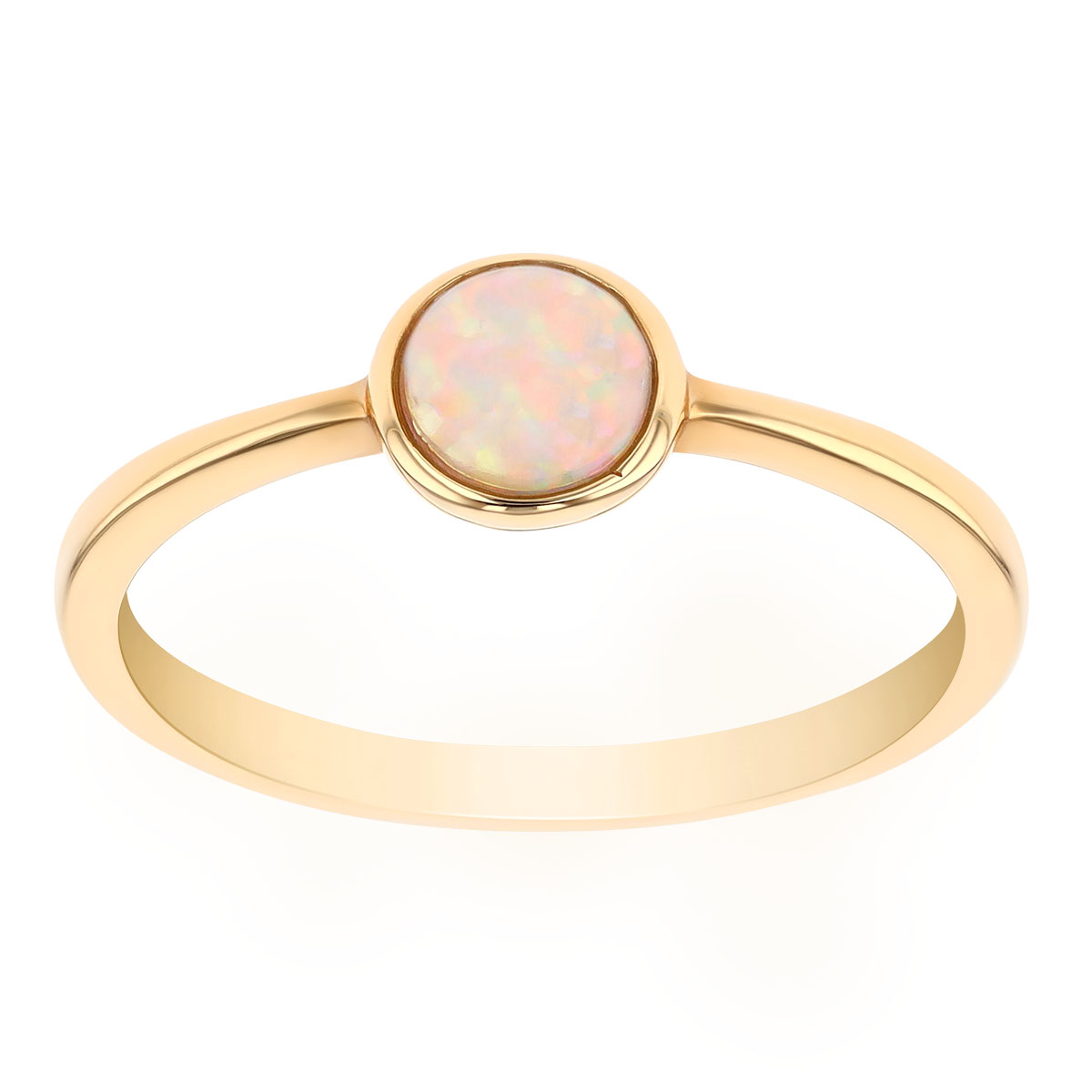 Round Cabochon Opal Bezel Set Dainty Ring in Yellow Gold