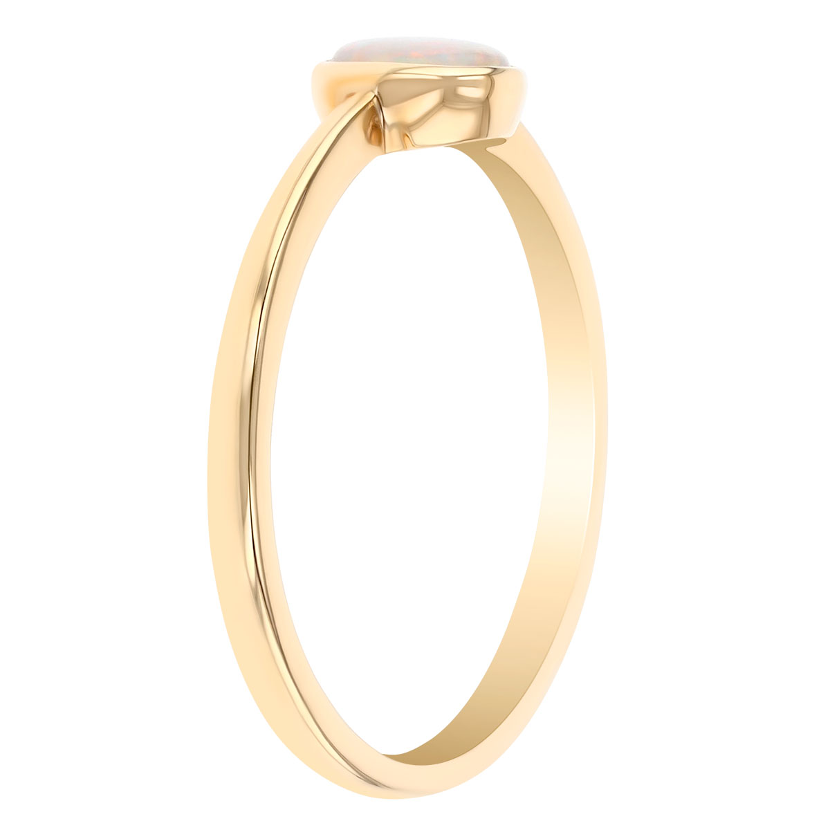 Round Cabochon Opal Bezel Set Dainty Ring in Yellow Gold