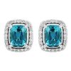 Cushion Cut Blue Tourmaline & Diamond Halo Stud Earrings in White Gold