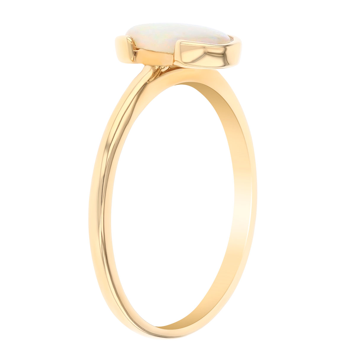 Oval Cabochon Opal Half Bezel Ring in Yellow Gold