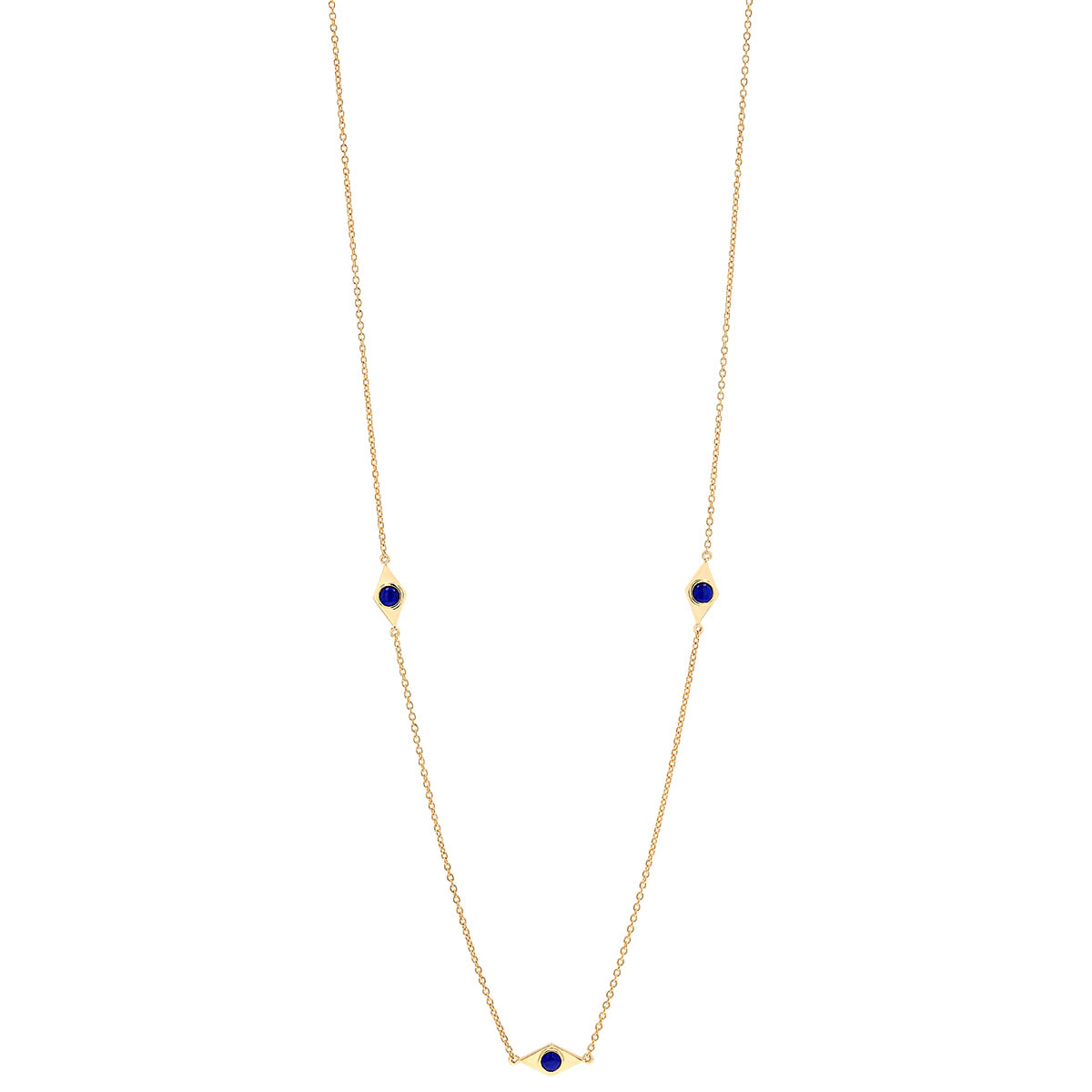 Doves Lapis Lazuli Diamond Shaped Station Necklace in Yellow Gold, 30