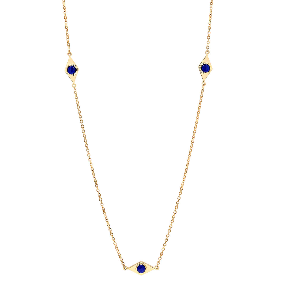 Doves Lapis Lazuli Diamond Shaped Station Necklace in Yellow Gold, 30