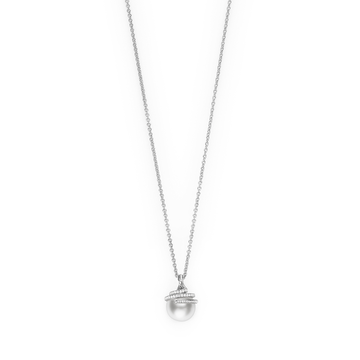 Mikimoto South Sea Single Cultured Pearl & Diamond Swirl Bail Pendant in White Gold, 18