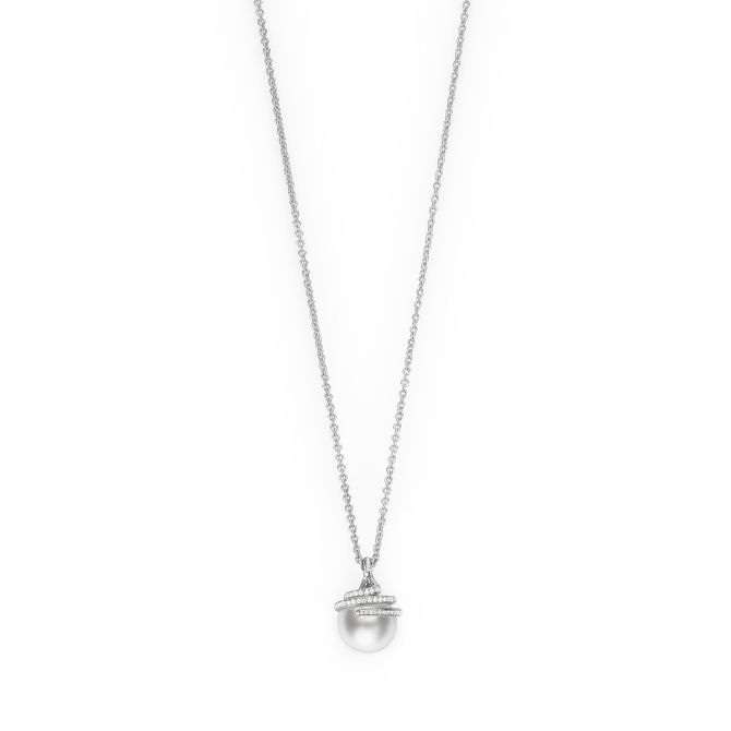 Mikimoto South Sea Single Cultured Pearl & Diamond Swirl Bail Pendant in White Gold, 18"