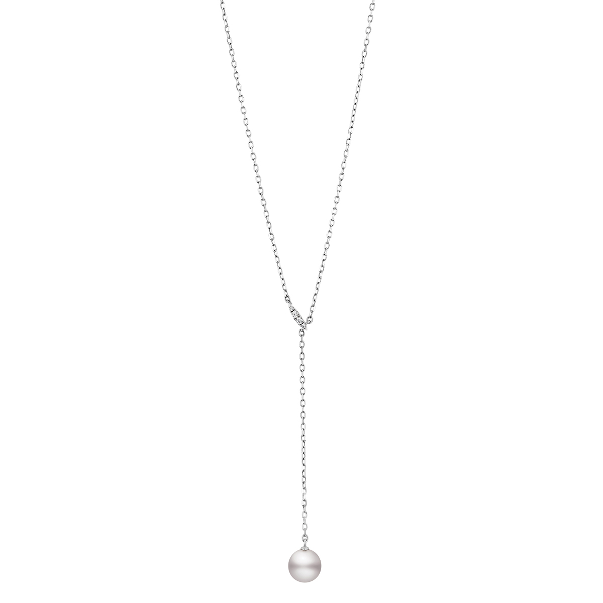 Mikimoto Akoya Cultured Pearl & Diamond Lariat Necklace in White Gold, 20