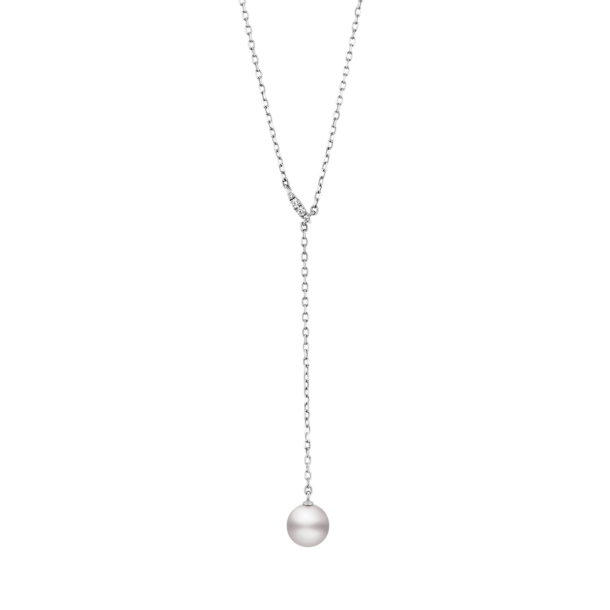 Mikimoto Akoya Cultured Pearl & Diamond Lariat Necklace in White Gold, 20