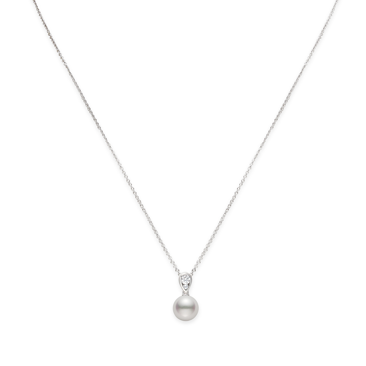 Mikimoto Akoya Single Cultured Pearl Pendant with Double Diamond Bail in White Gold, 18