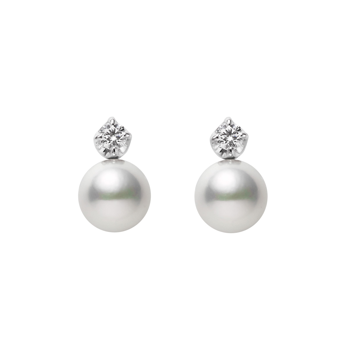 Mikimoto Rose Gold Cherry Blossom 8mm Akoya A Pearl  Diamond Earrings   Knar Jewellery