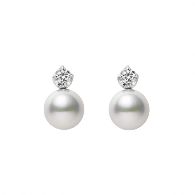 Mikimoto Akoya Cultured Pearl & Diamond Drop Earrings in White Gold