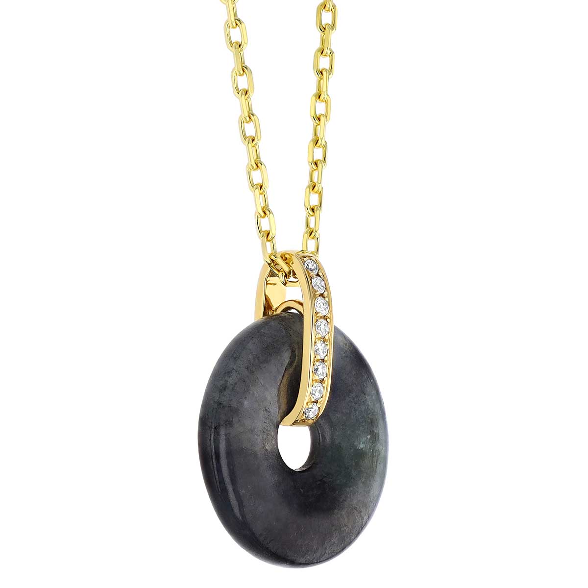 Frederic Sage Grey Jade Circle & Diamond Bail Pendant in Yellow Gold, 18