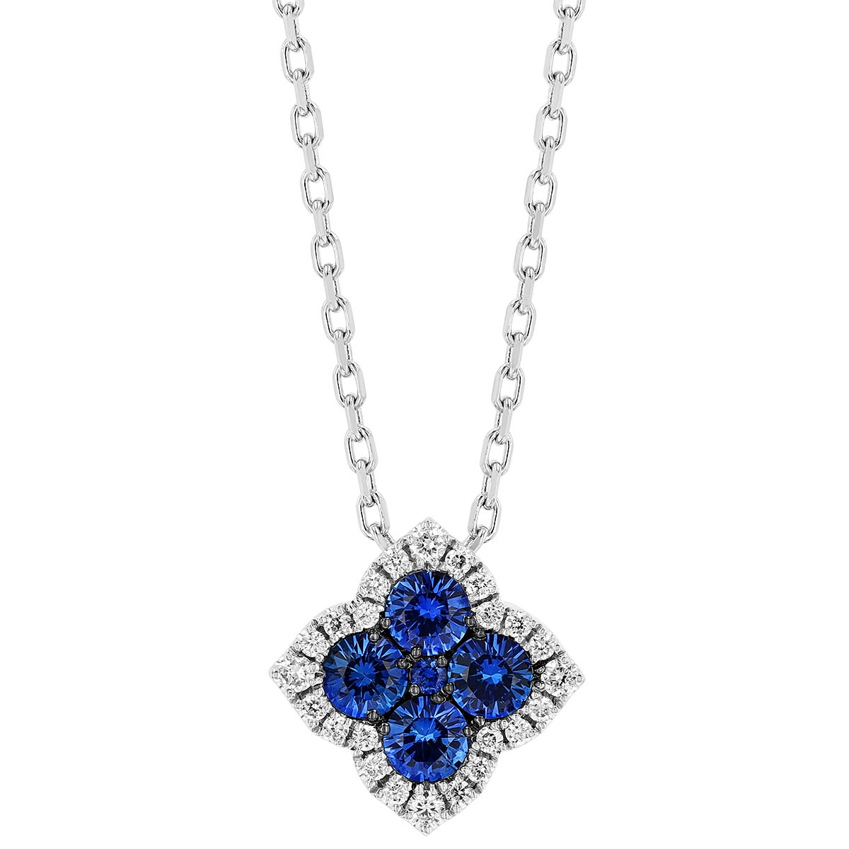 Frederic Sage Fleur D'Amour Sapphire Quatrefoil Necklace in White Gold, 18